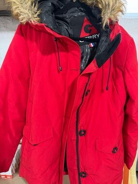 Gerry Weber Red Hooded Puffer Parka with Faux Fur Trim